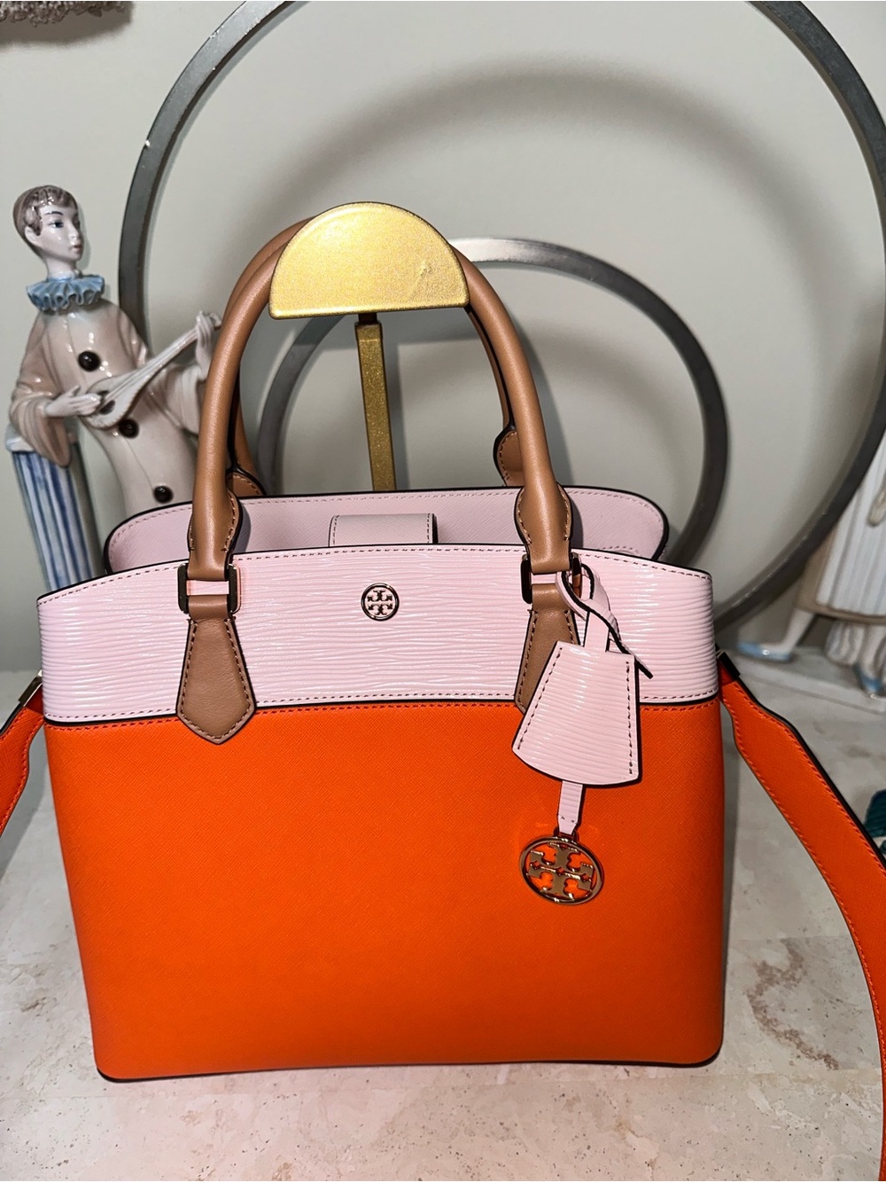 Tory Burch Orange & Pink Leather Top-Handle Satchel - Picture 13 of 13